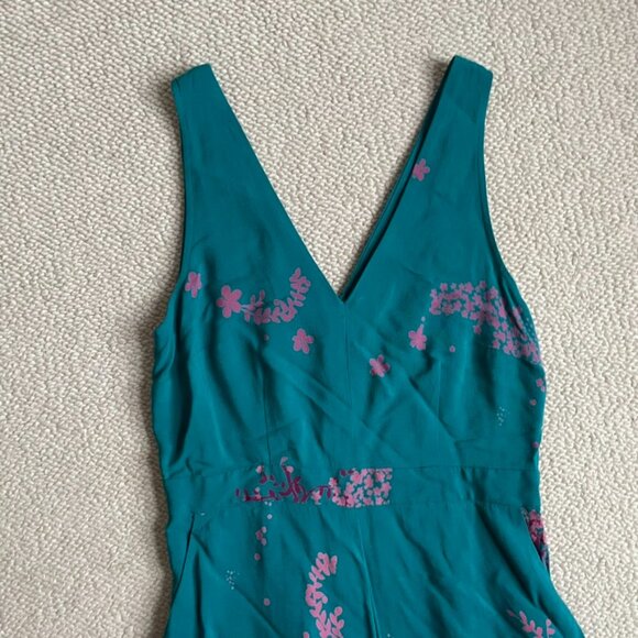 Anthropologie Maeve Teal Floral Andalusia Jumpsuit 6 - Picture 4 of 5